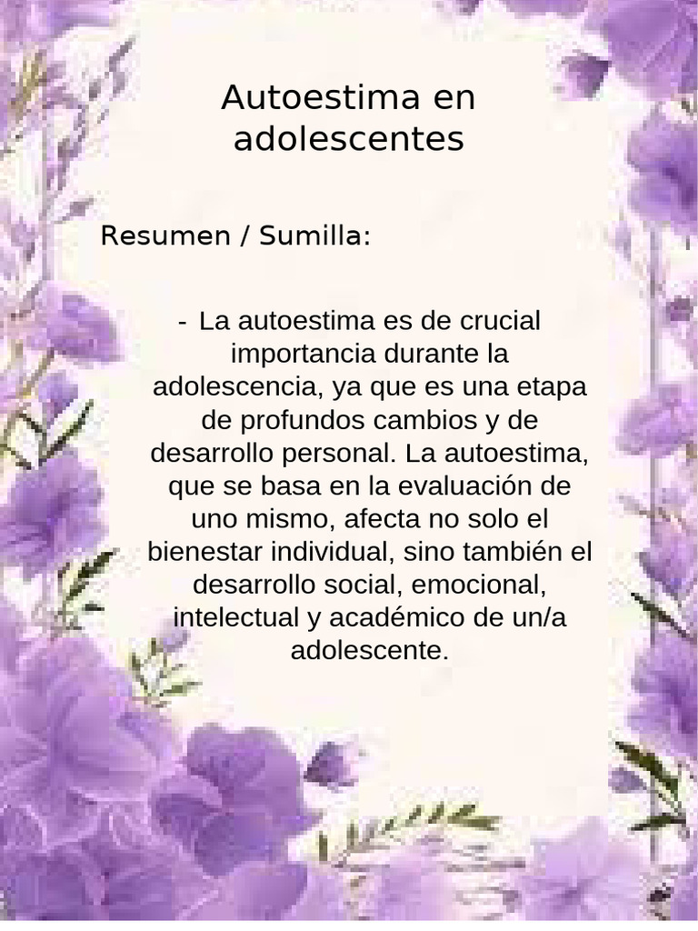 Importancia de la Autoestima en Adolescentes | PDF | Autoestima ...