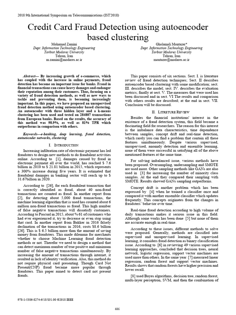 Autoencoder Clustering for Fraud Detection | PDF | Support Vector ...