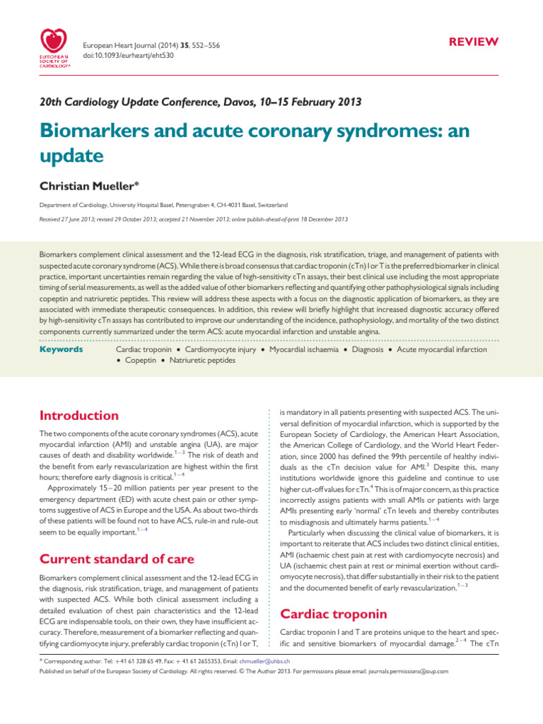 Biomarkers in Acute Coronary Syndromes | PDF | Myocardial Infarction ...