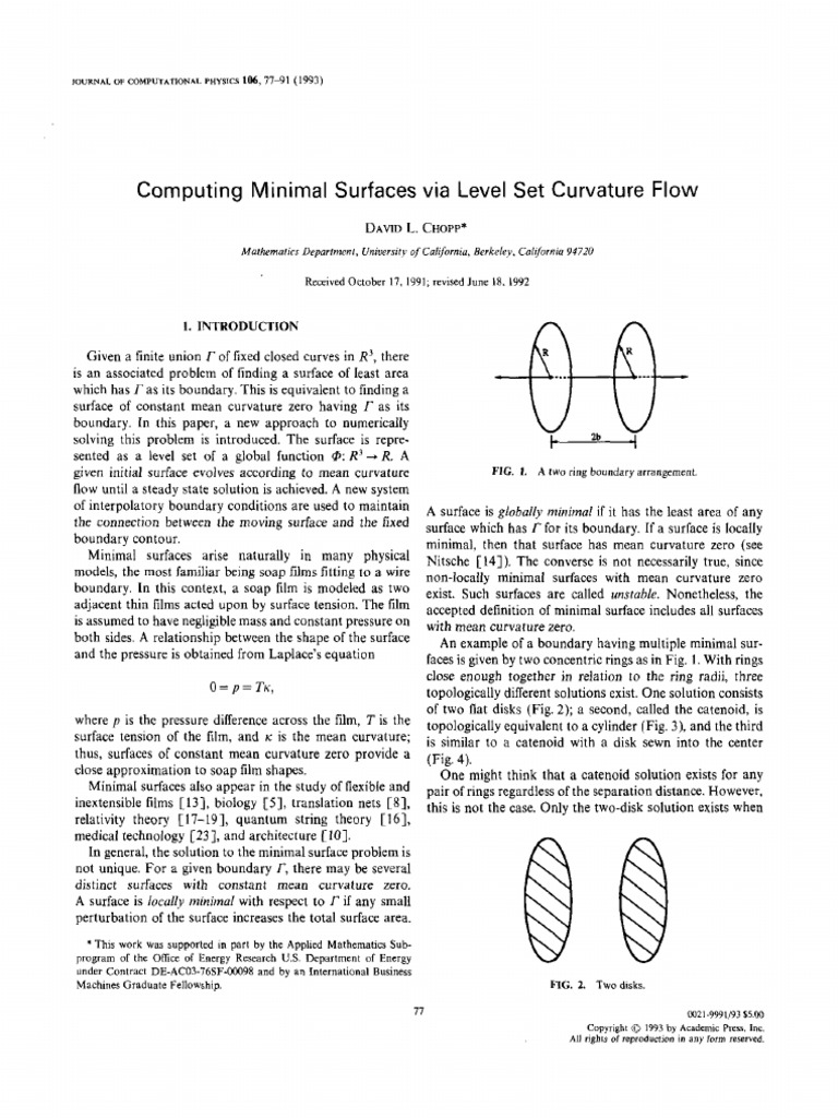 1993 - Computing Minimal Surfaces Via Level Set Curvature Flow | PDF