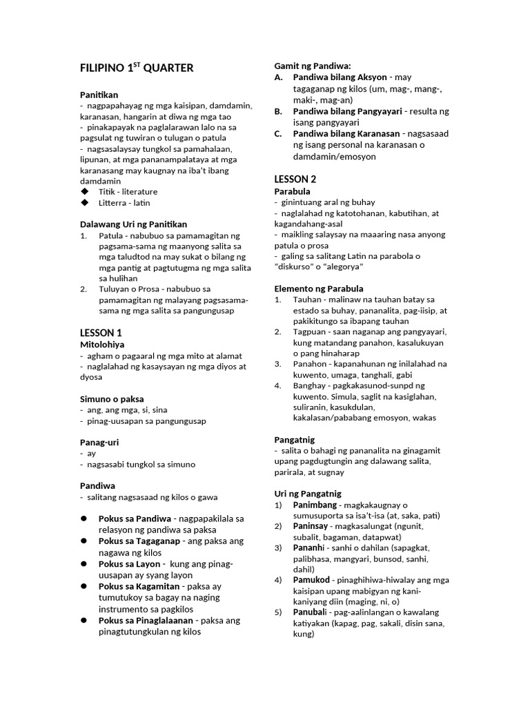 Filipino 1st Quarter | PDF