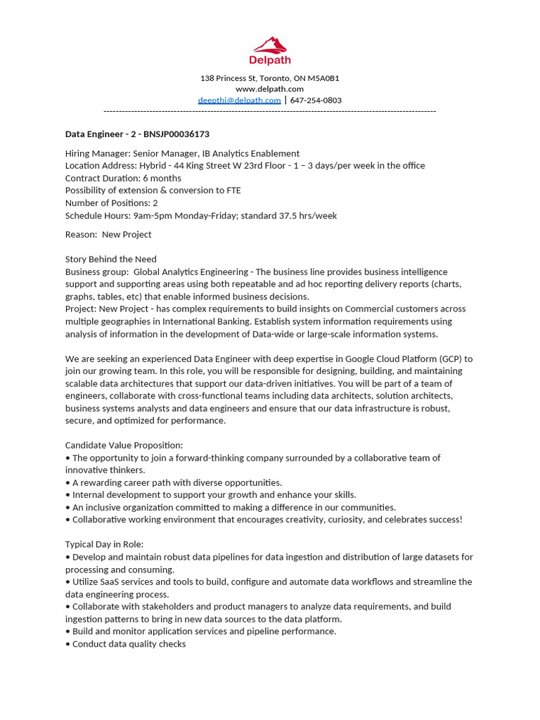 Data Engineer Position at BNSJP00036173 | PDF | Cloud Computing | Analytics