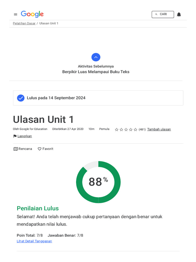 Ulasan Unit 1: Pelatihan Dasar Google | PDF