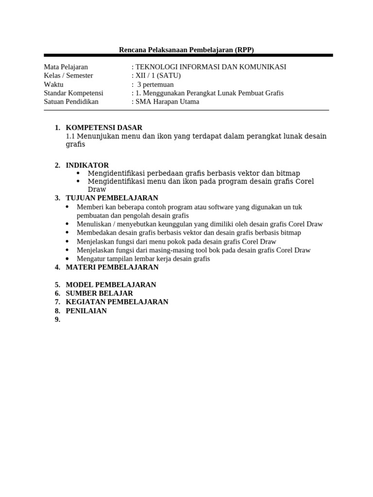 RPP Pembelajaran Desain Grafis Corel Draw | PDF