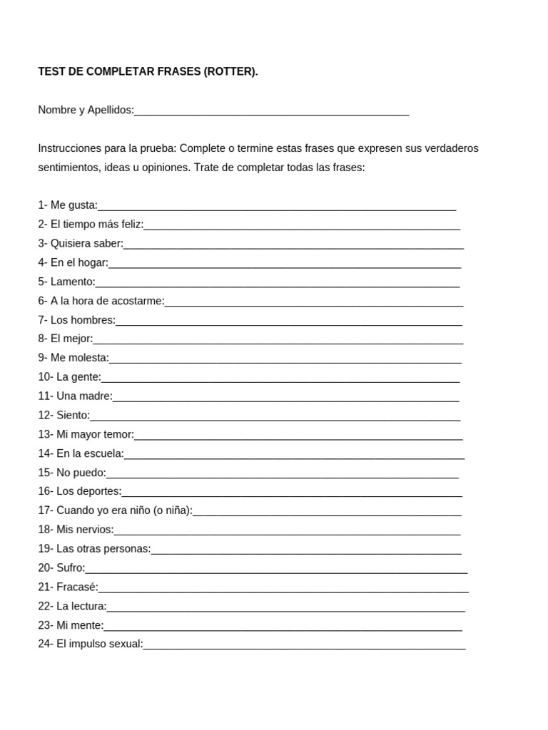 Test Rotter: Evaluación Psicológica | PDF | Sicología