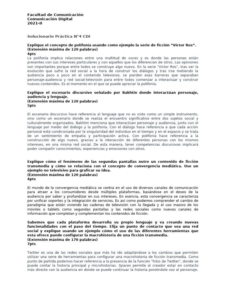 Solucionario+Pr%C3%A1ctica+N%C2%B04 | PDF | Comunicación humana