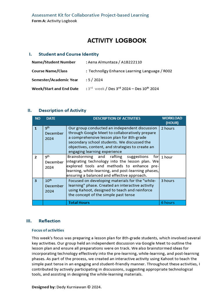 Collaborative Project-Based Learning Log | PDF | Lesson Plan | Experience