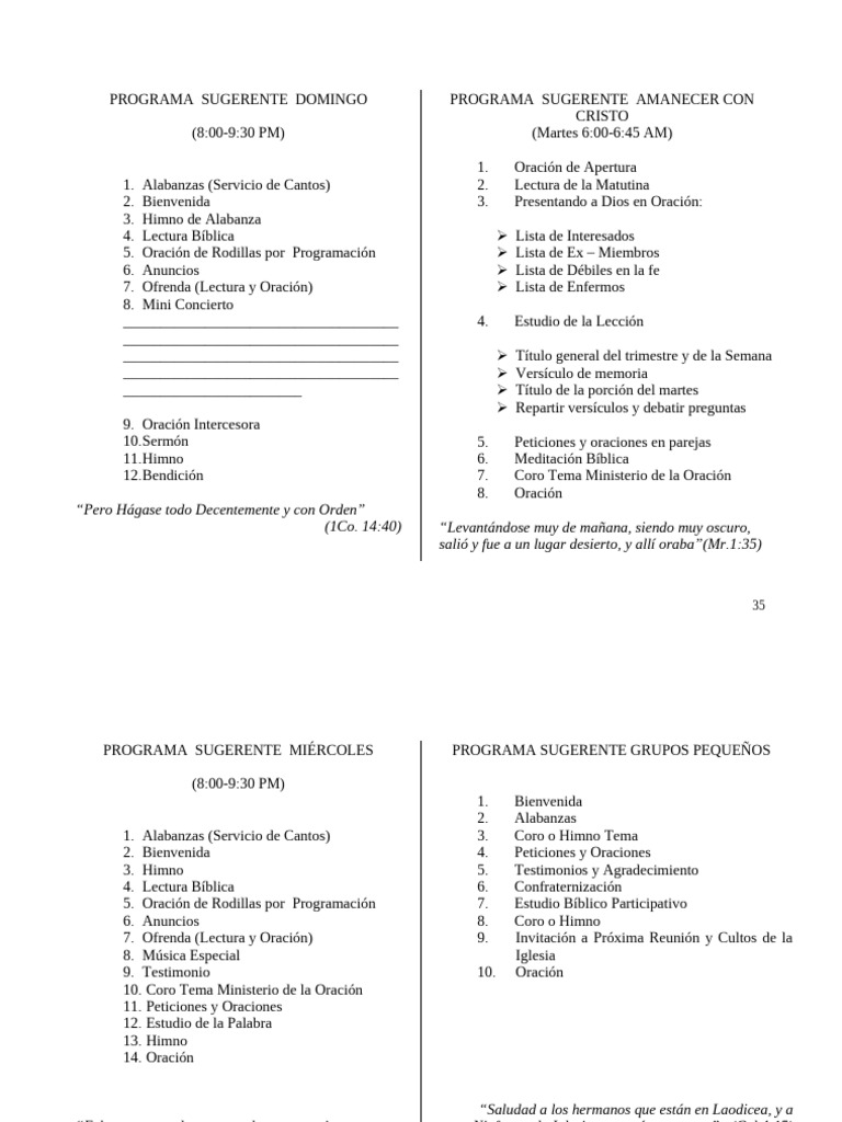 Programa de Actividades Religiosas Semanal | PDF | Oración