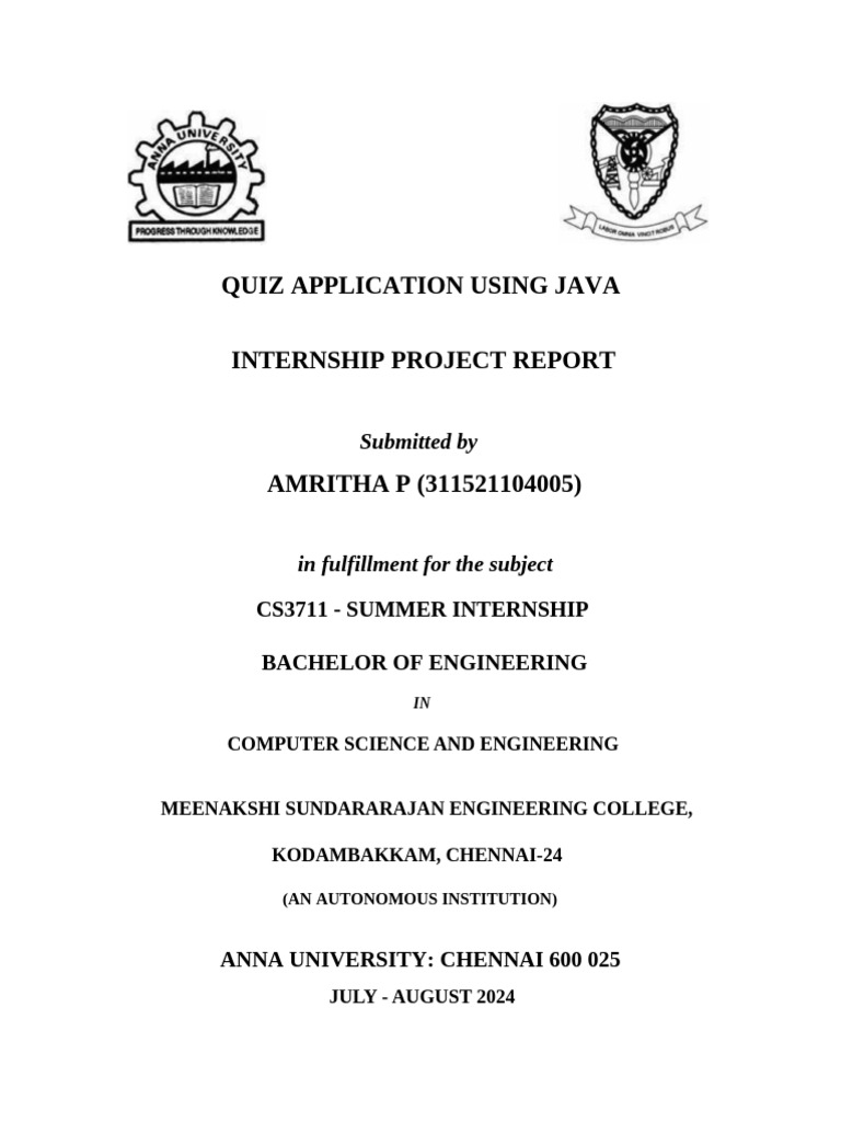 Java Quiz Application Project Report | PDF | Java (Programming Language ...