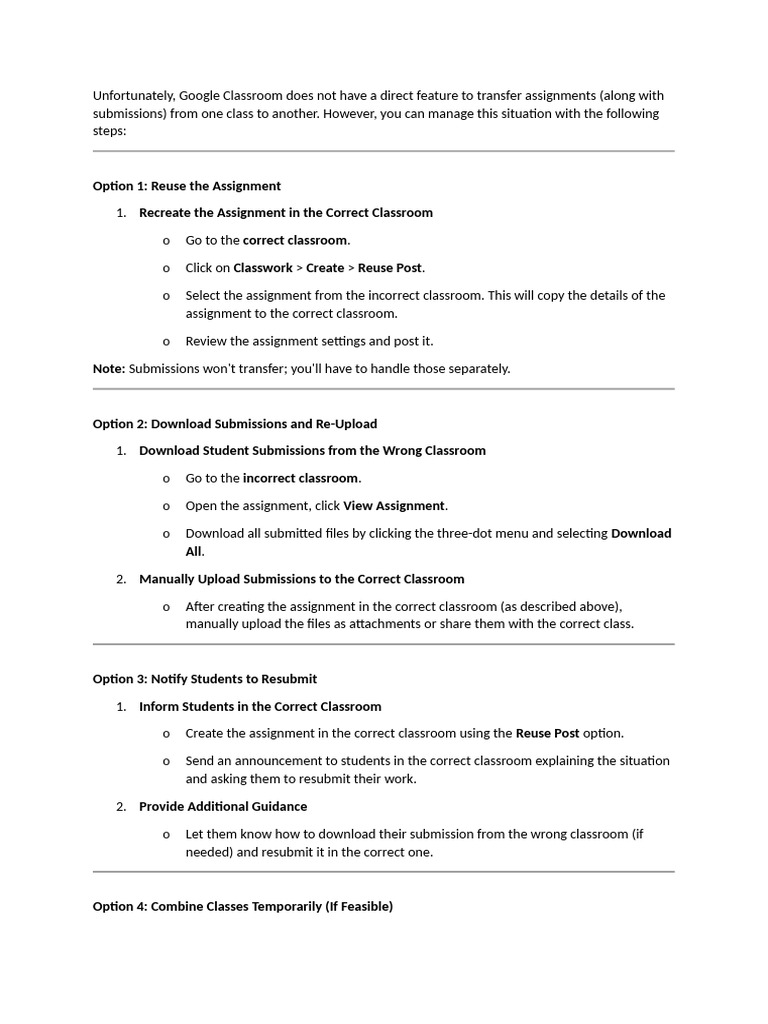 Transfer Google Classroom Assignments | PDF
