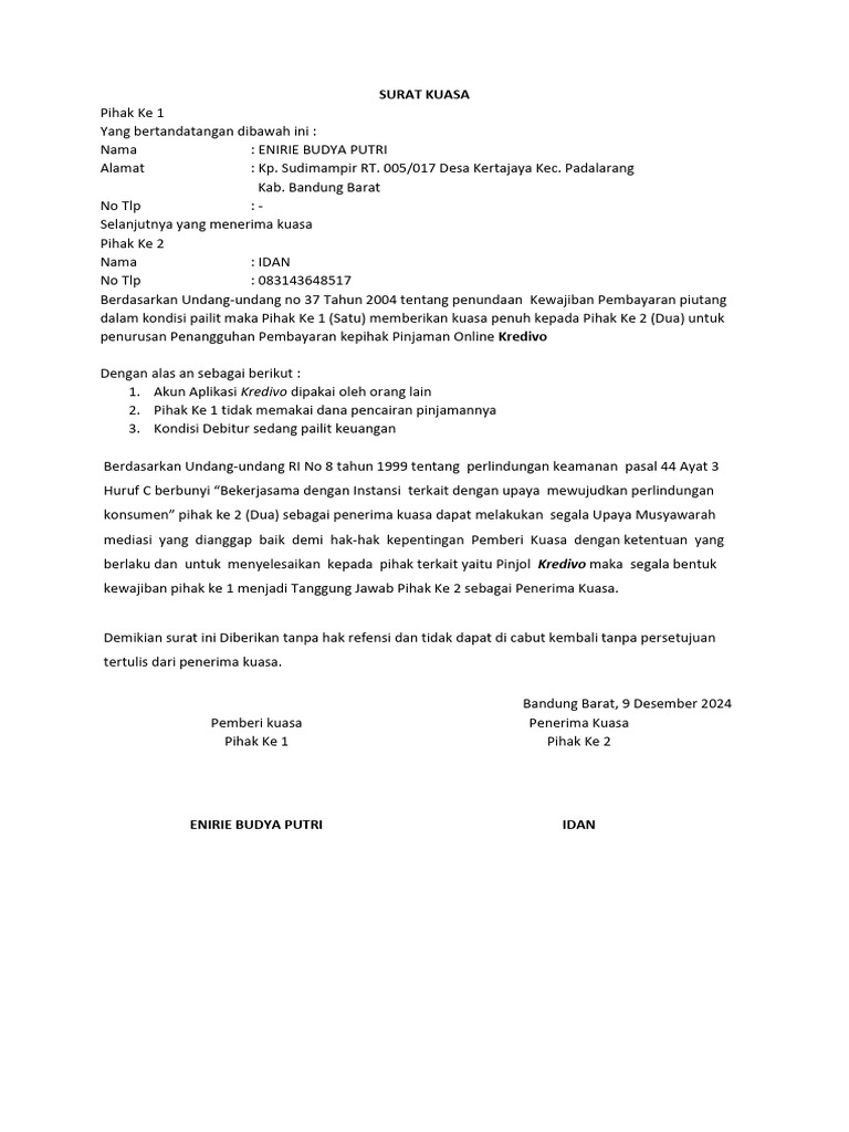 Surat Kuasa Kredivo | PDF