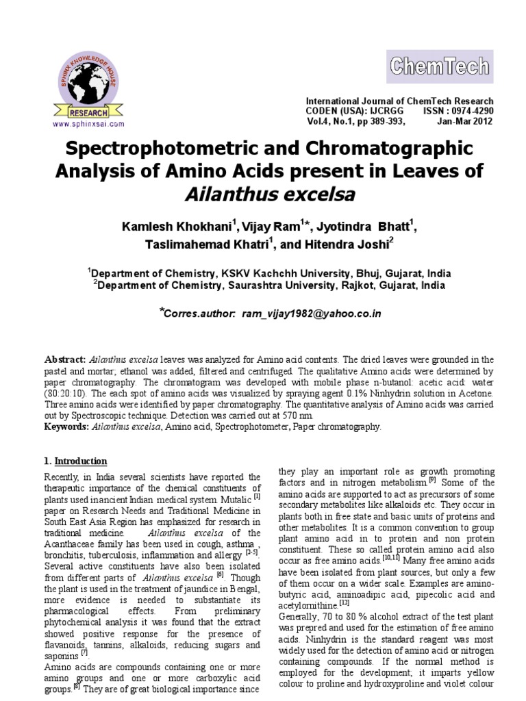 Spectrophotometric and Chromatographic Analysis of Amino Acids Present