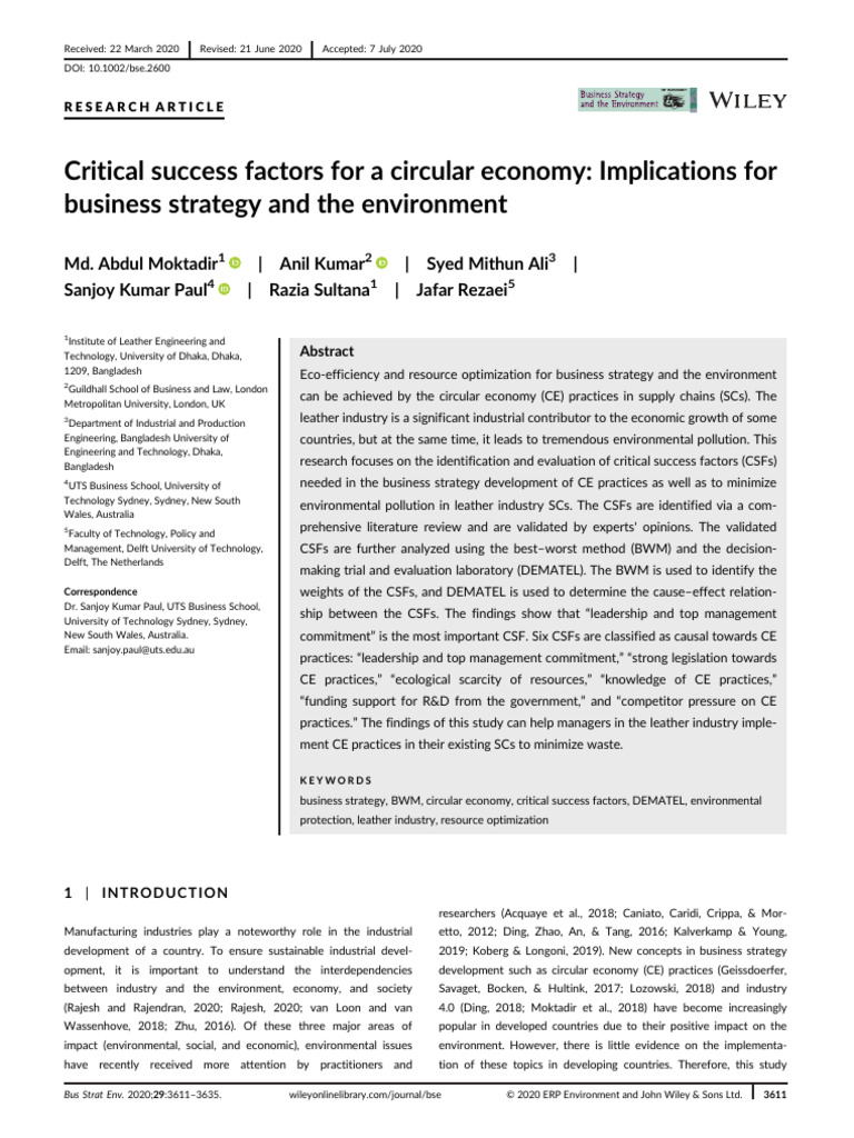 Critical Success Factors in Circular Economy | PDF | Matrix ...