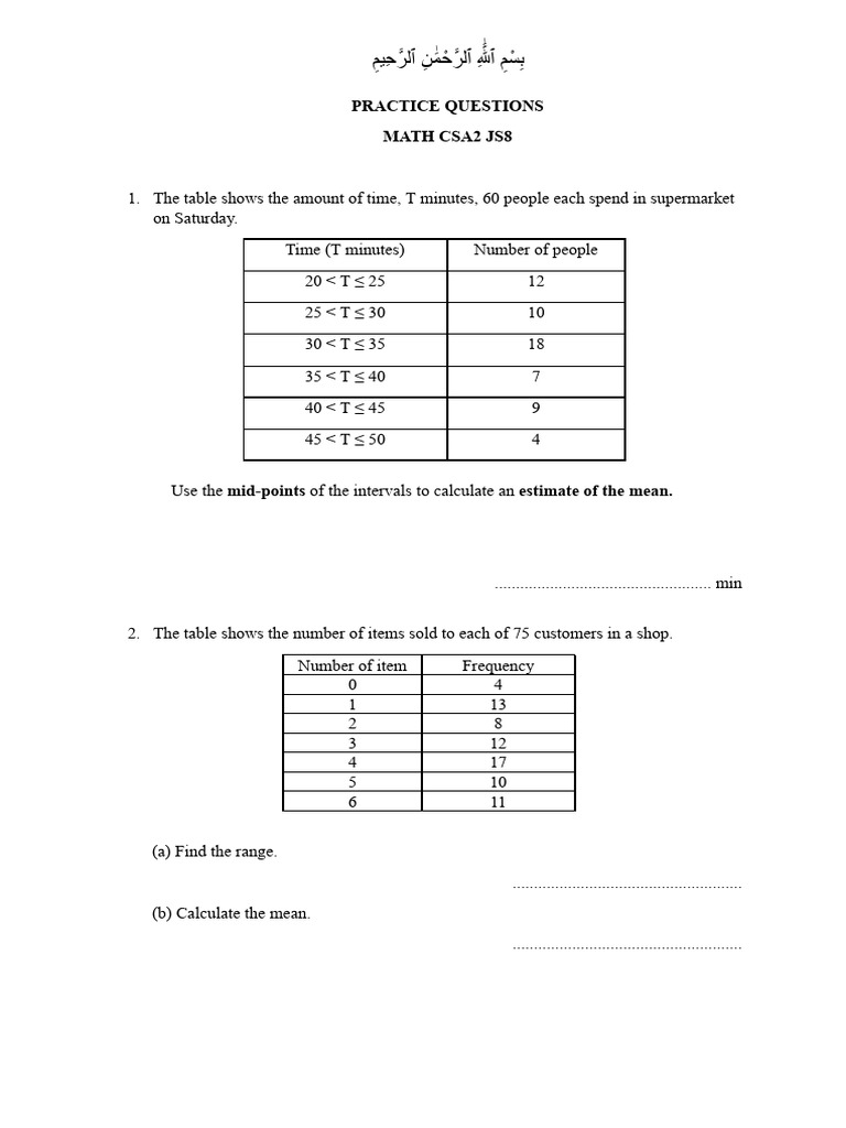 Practice For Csa2 Math JS8 | PDF