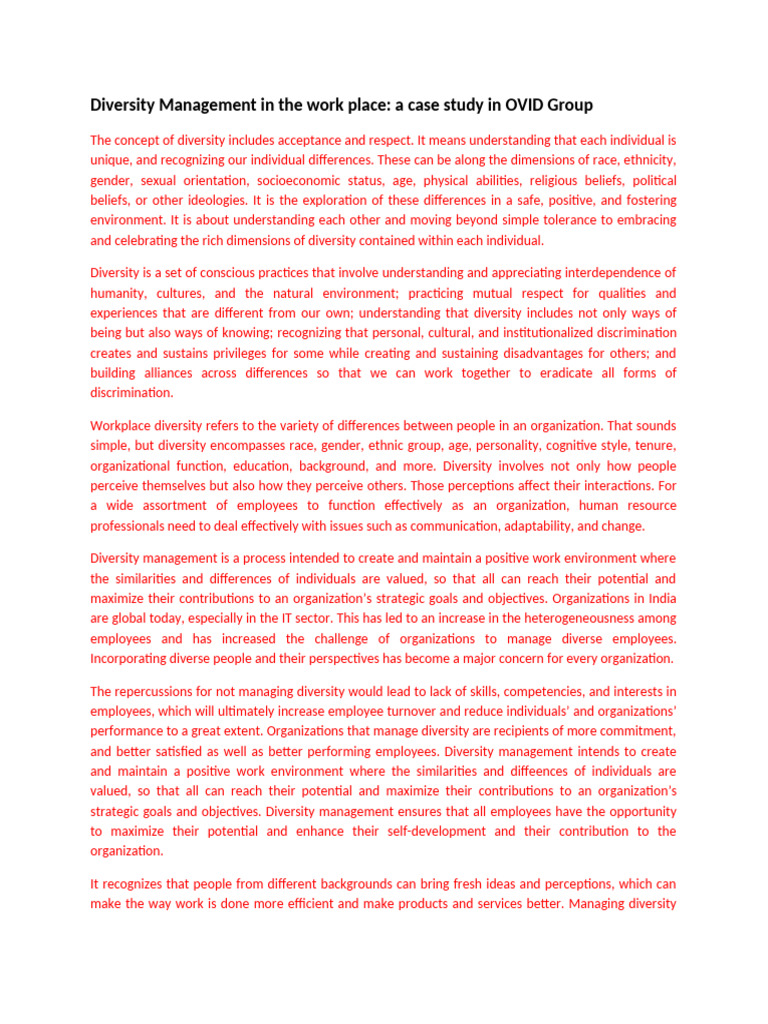 Diversity Management in the work place | PDF | Diversity (Business ...