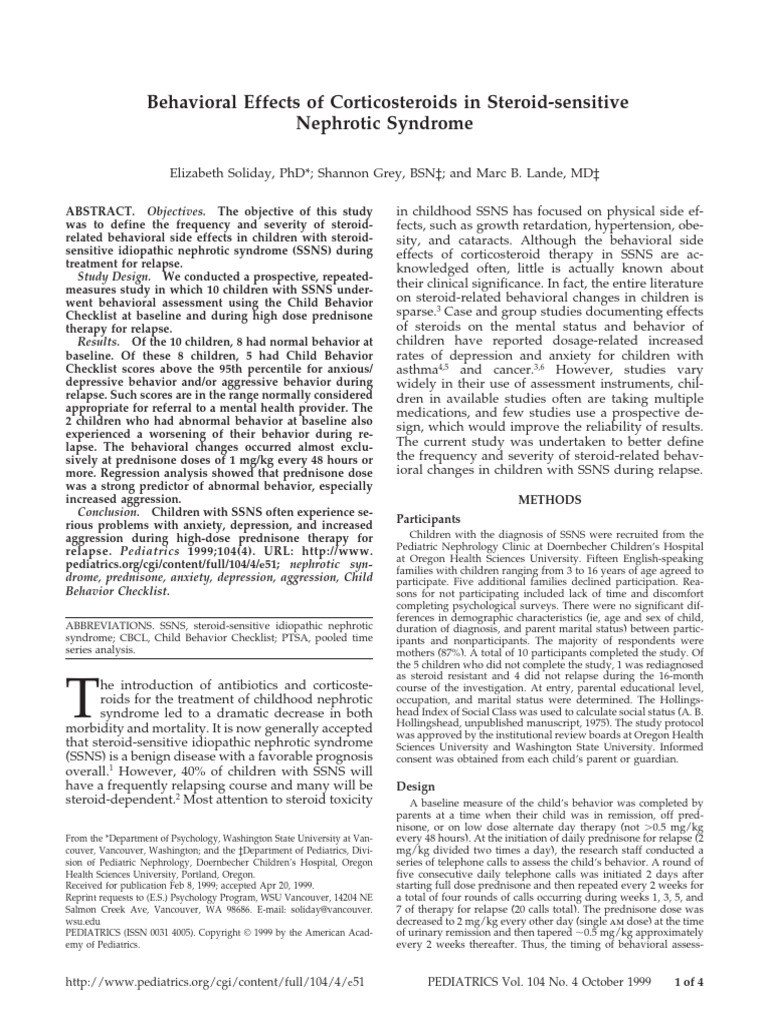 Behavioral Effects of Corticosteroids in Steroid-Sensitive Ns | PDF ...