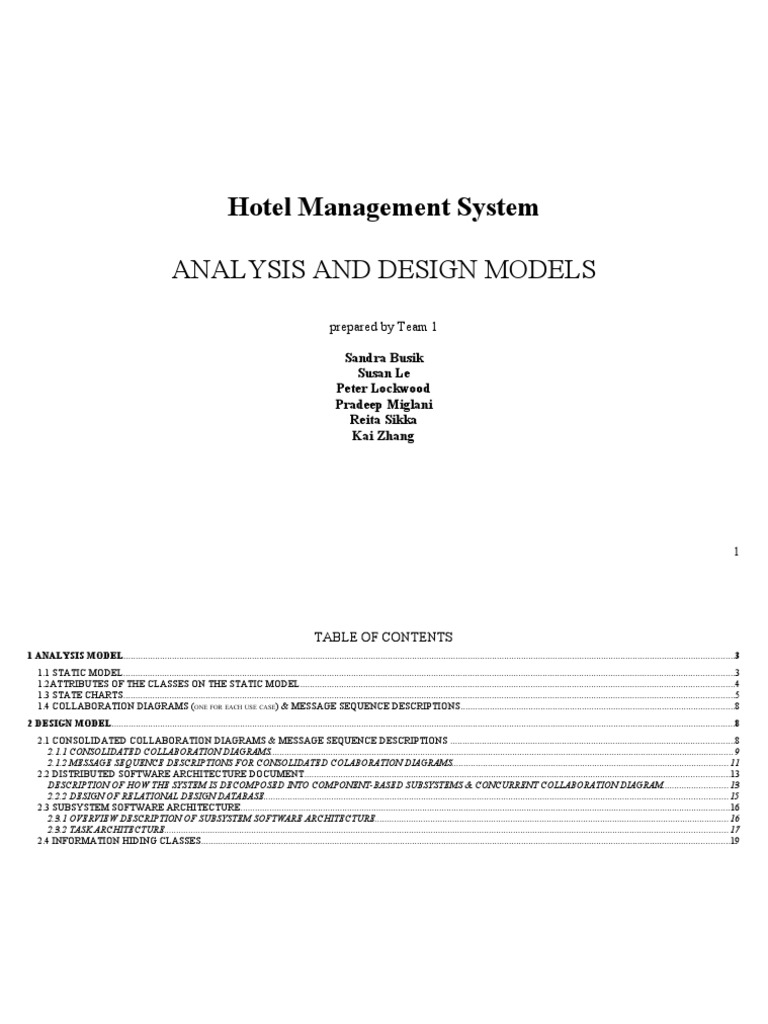 Hotel Management System: Analysis and Design Models | PDF