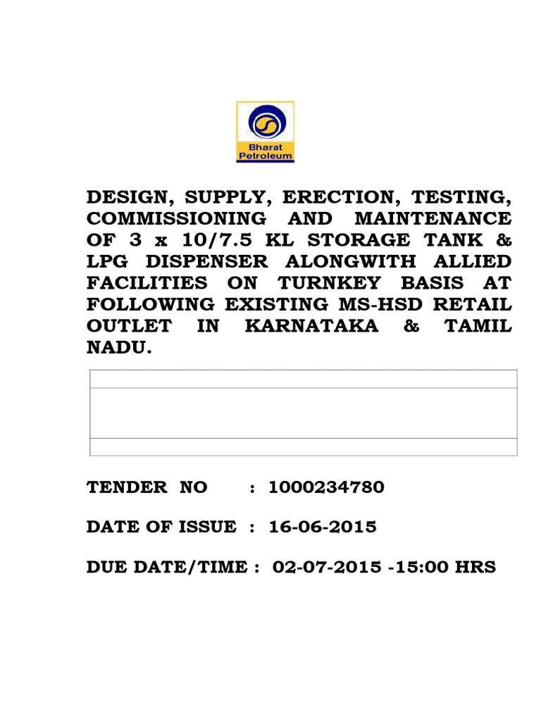 Tender for LPG Storage Tank Facilities | PDF | Specification (Technical ...