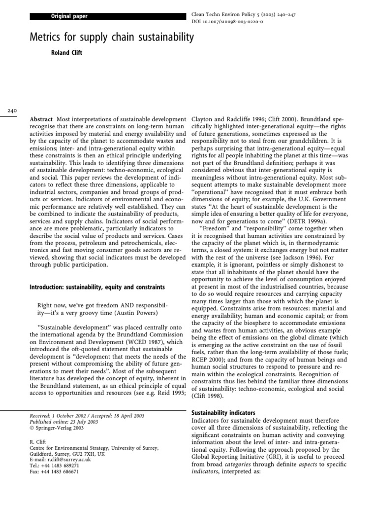 Supply Chain Sustainability Metrics | PDF | Sustainability | Life Cycle ...