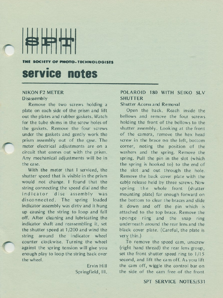 SPT Servicenotes 1973 | PDF
