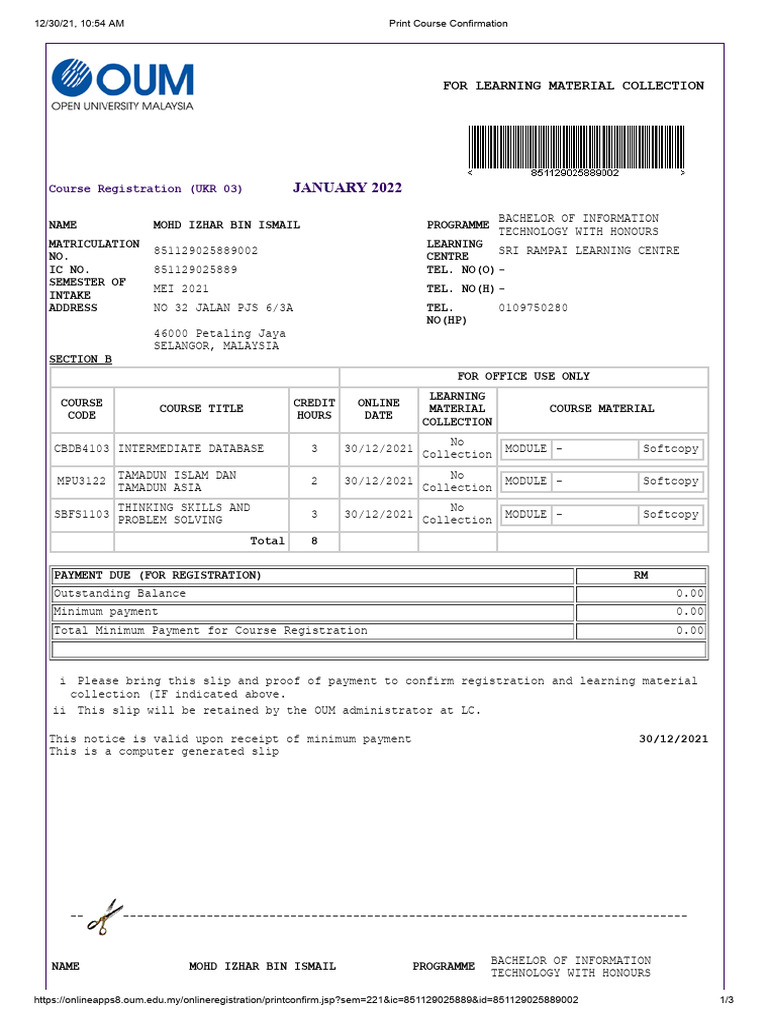 Course Registration Confirmation - January 2022 | PDF | Payments ...