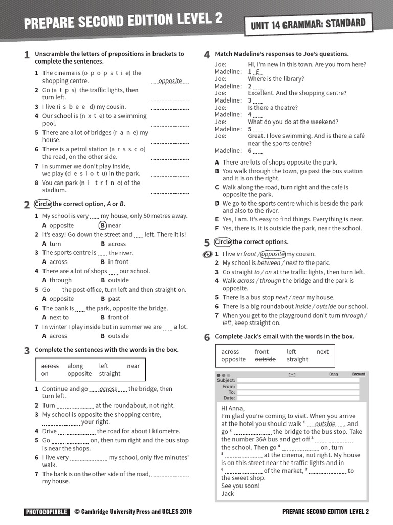 Prepositions Practice for Level 2 Students | PDF | Linguistics