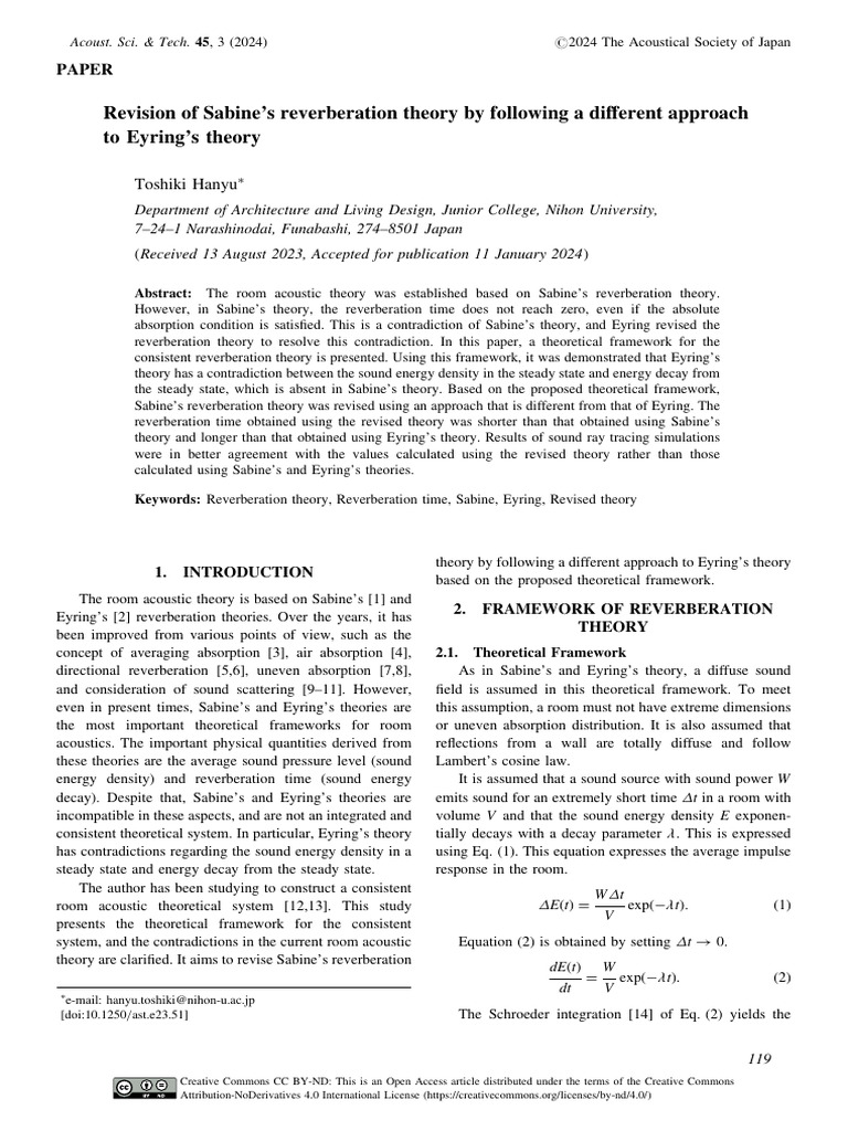 Revising Sabine's Reverberation Theory | PDF | Classical Mechanics ...