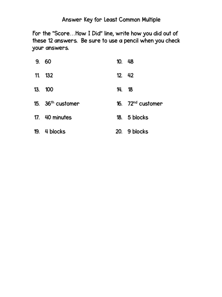 Answer Key Least Common Multiple | PDF