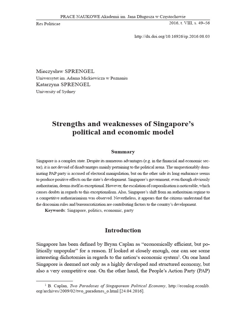 Singapore's Political and Economic Dynamics | PDF | Singapore | World ...