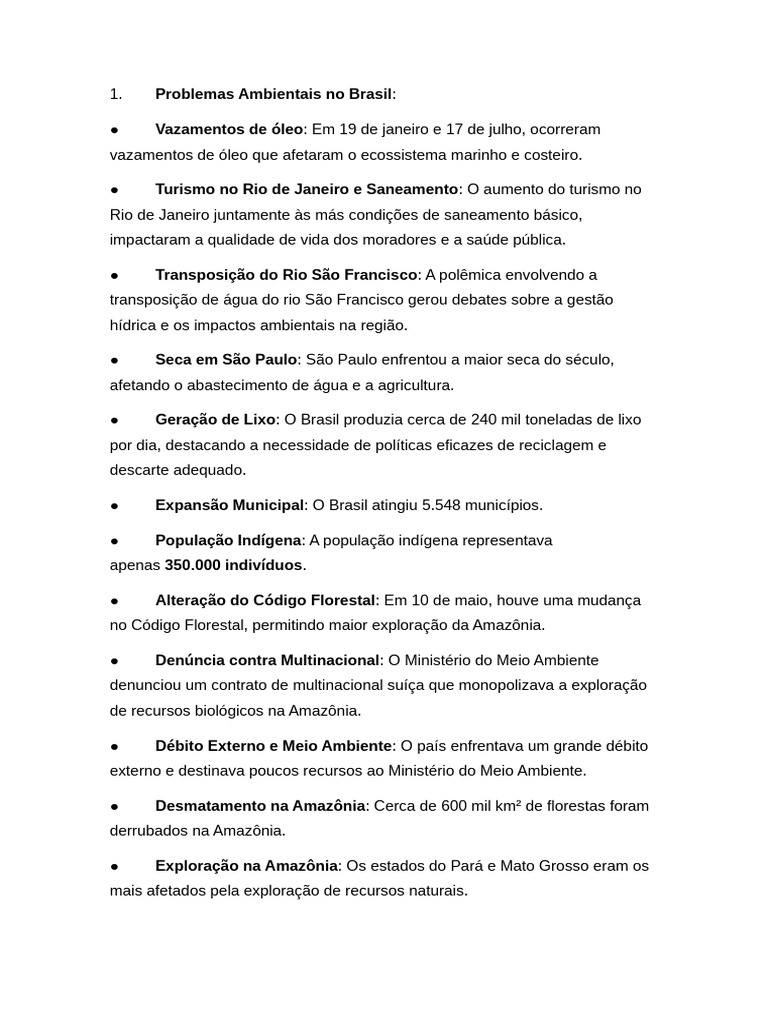 Problemas Ambientais e Sociais no Brasil | PDF | Brasil | Floresta ...