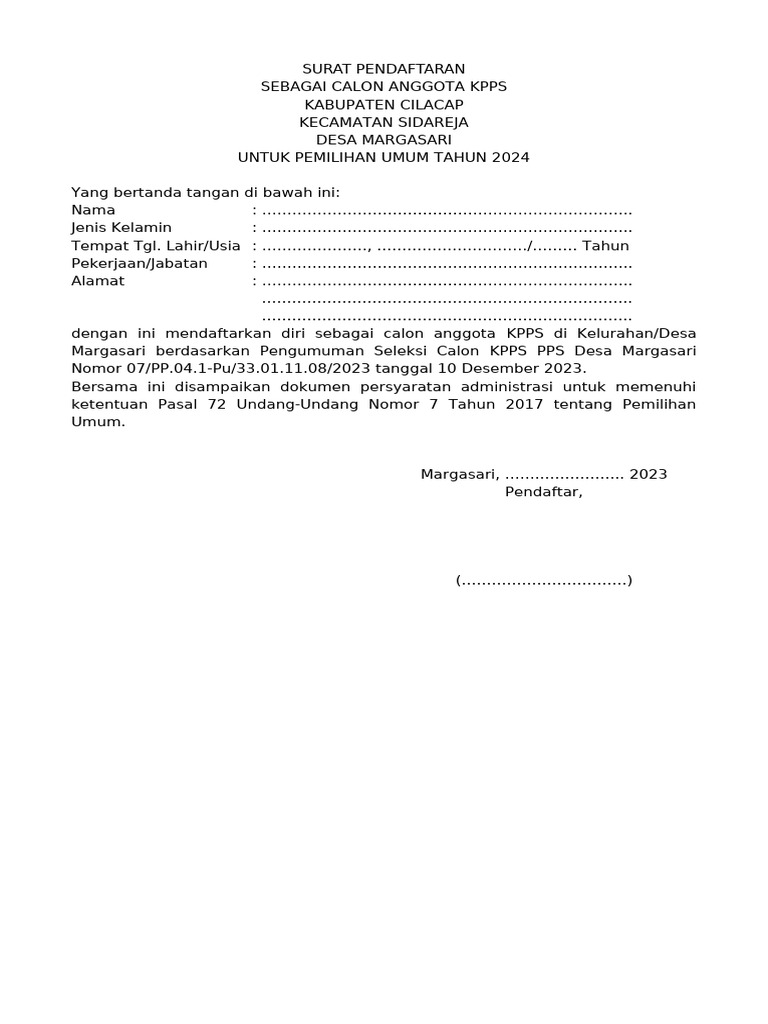 Persyaratan Pendaftaran KPPS 2024 | PDF