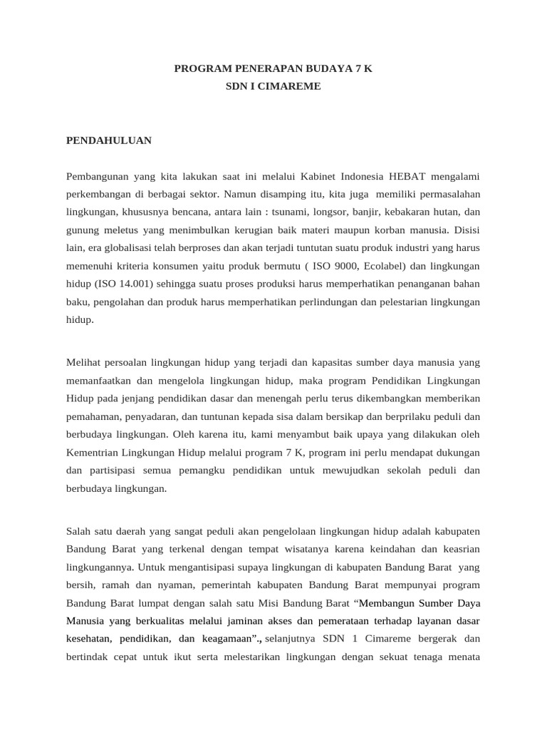 Program 7 K untuk Sekolah Ramah Lingkungan | PDF