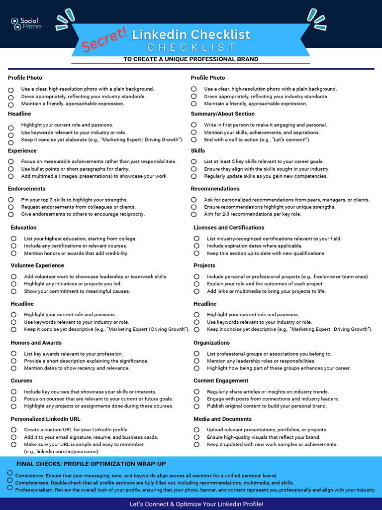 Secret Linkedin Optimization Checklist | PDF | Résumé | Human Communication
