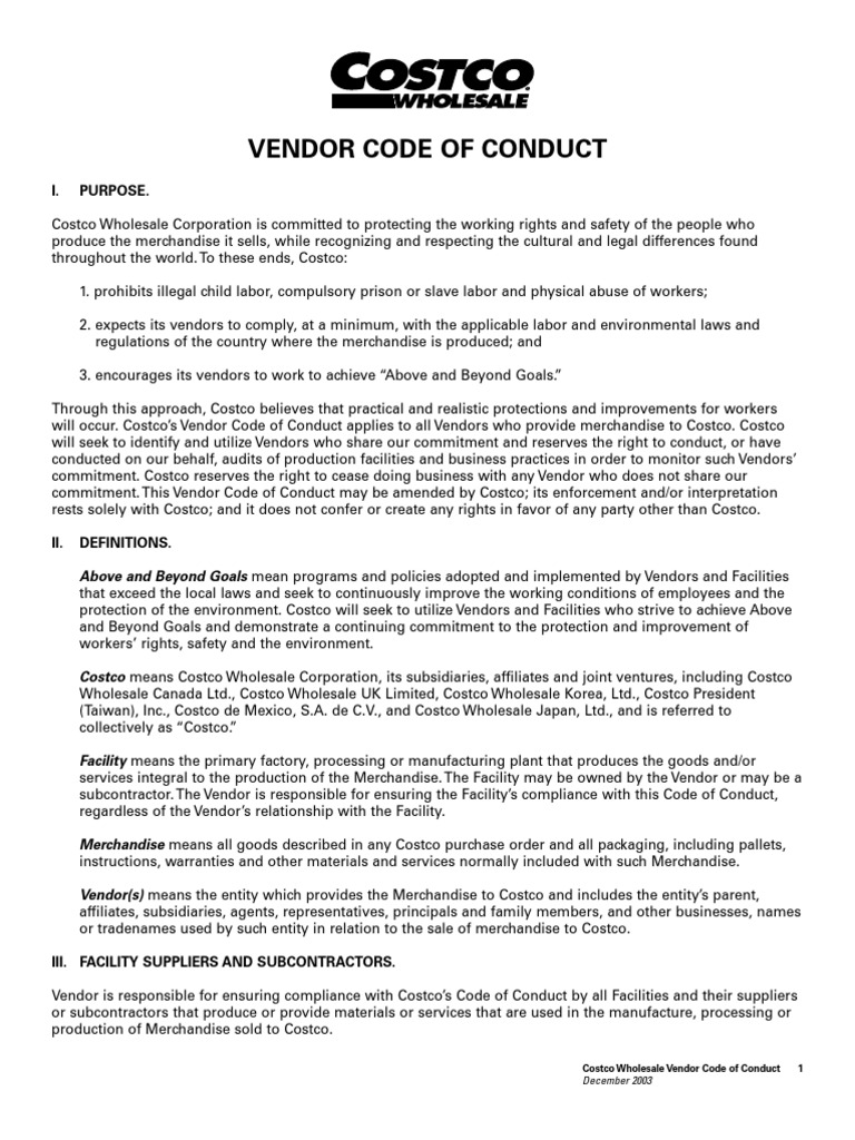 Code Conduct Vendor PDF Overtime Costco
