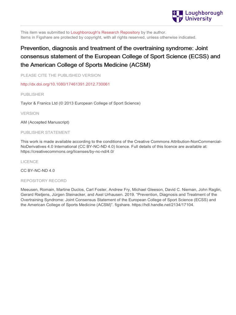 ECSS-ACSM Overtraining Consensus ACCEPTED | PDF | Stress (Biology ...
