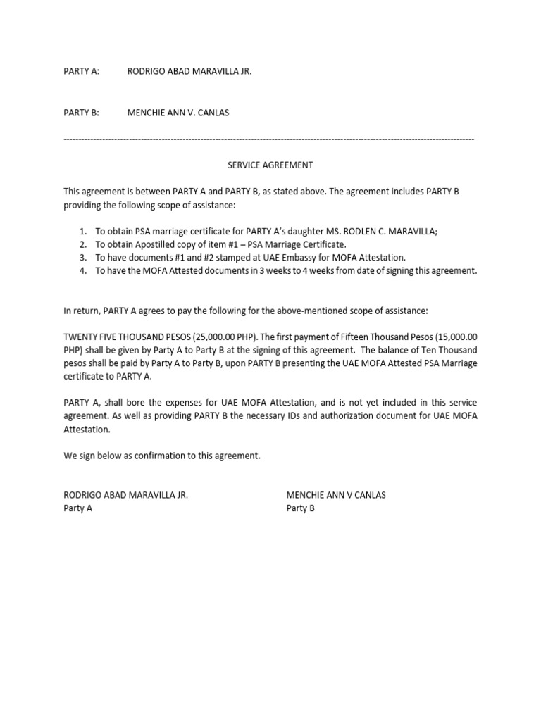 PSA Marriage Certificate Service Agreement | PDF