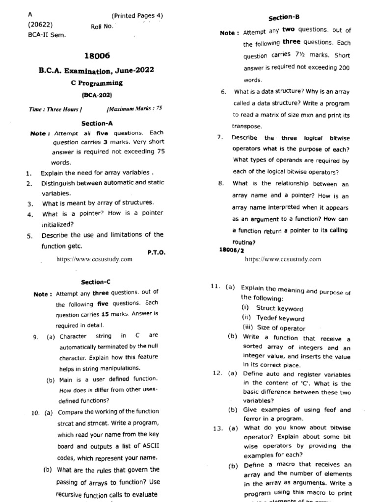 Bca 2 Sem c Programming 18006 Jun 2022 | PDF
