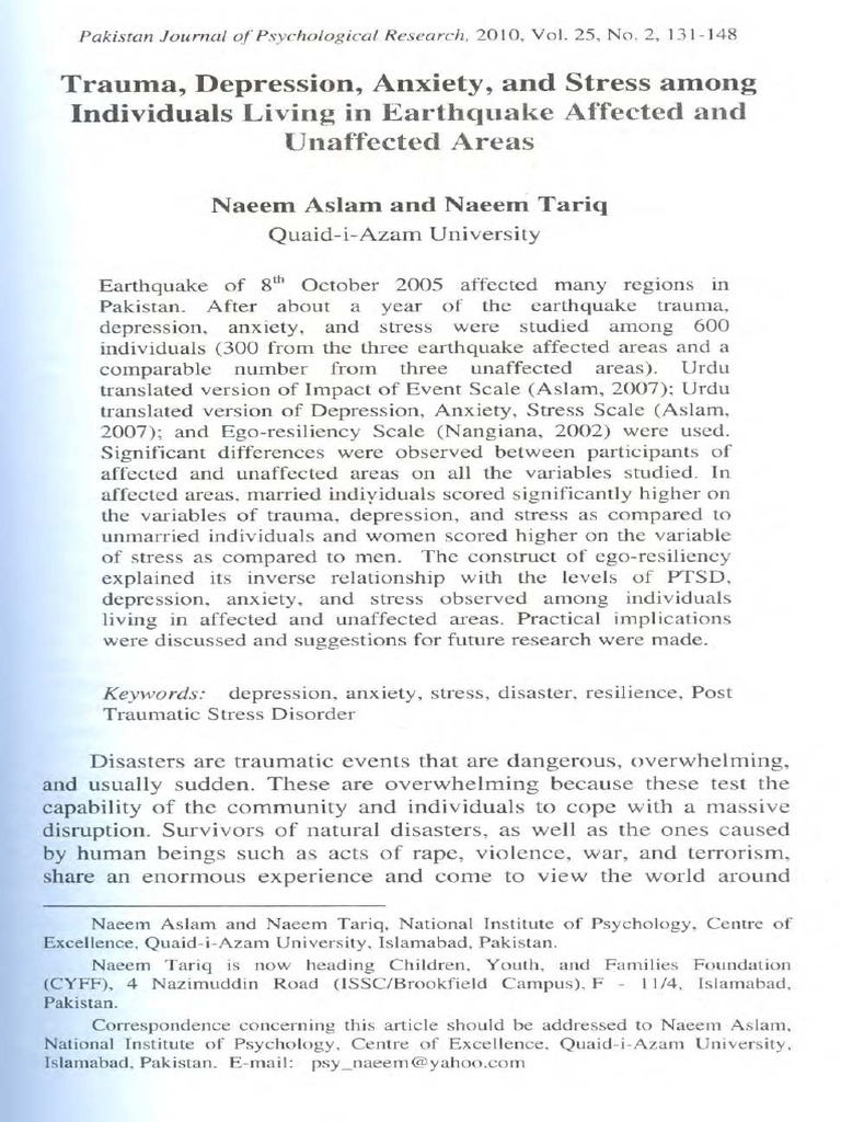 Trauma Depression Anxiety and Stress Amo | PDF