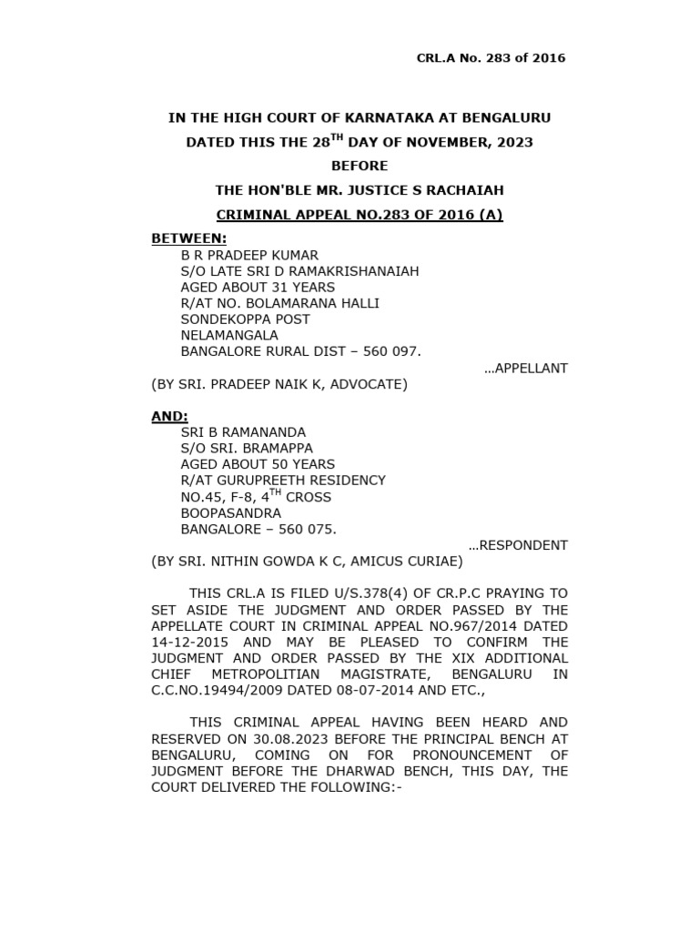 B R Pradeep Kumar Vs B Ramananda. | PDF | Burden Of Proof (Law) | Appeal