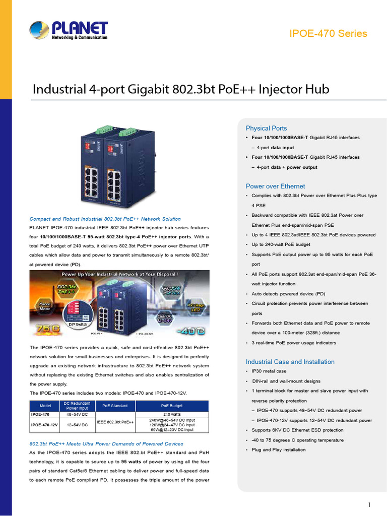 Industrial 4-Port PoE++ Injector Hub | PDF | Electrical Engineering ...