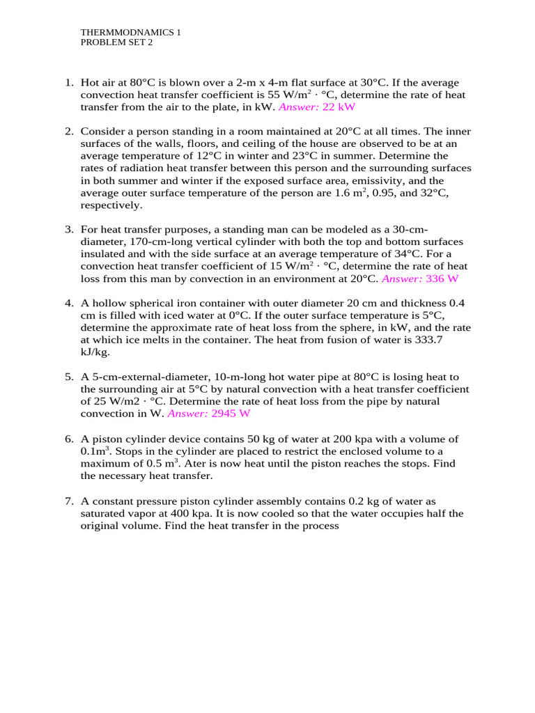 Thermodynamics Problem Set Solutions | PDF