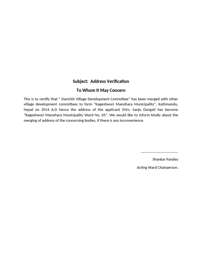Address verification of sanju dangal pdf