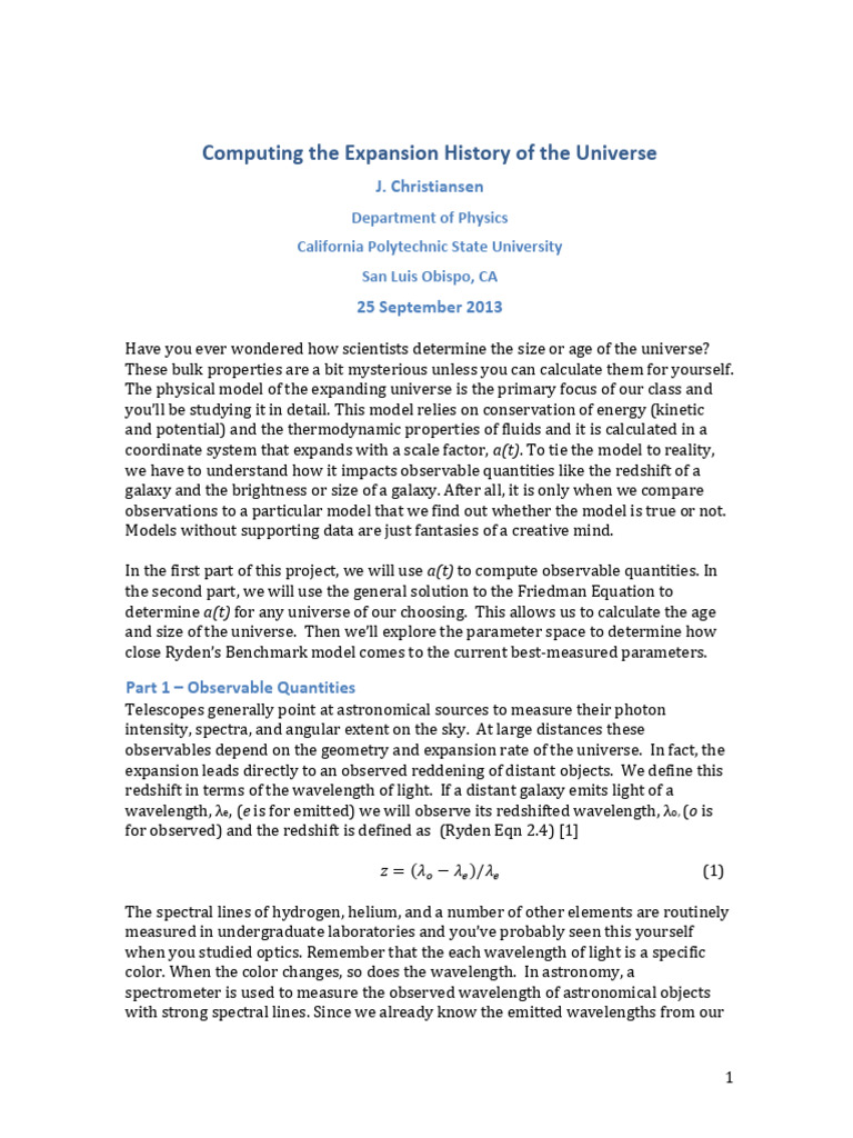 Computing Expansion History of Universe | PDF | Redshift | Universe