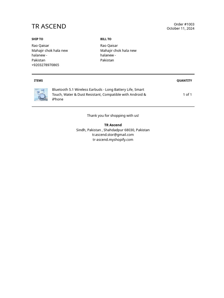 Order Confirmation for Bluetooth Earbuds | PDF