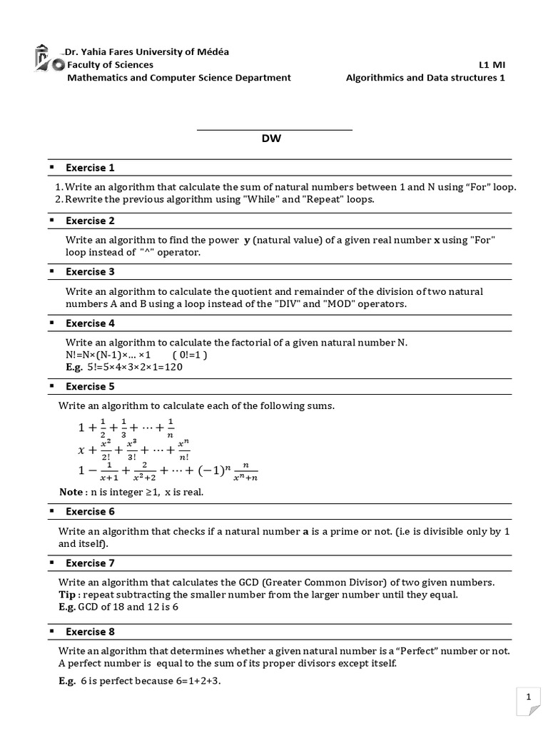 Algorithm Exercises for Computer Science | PDF