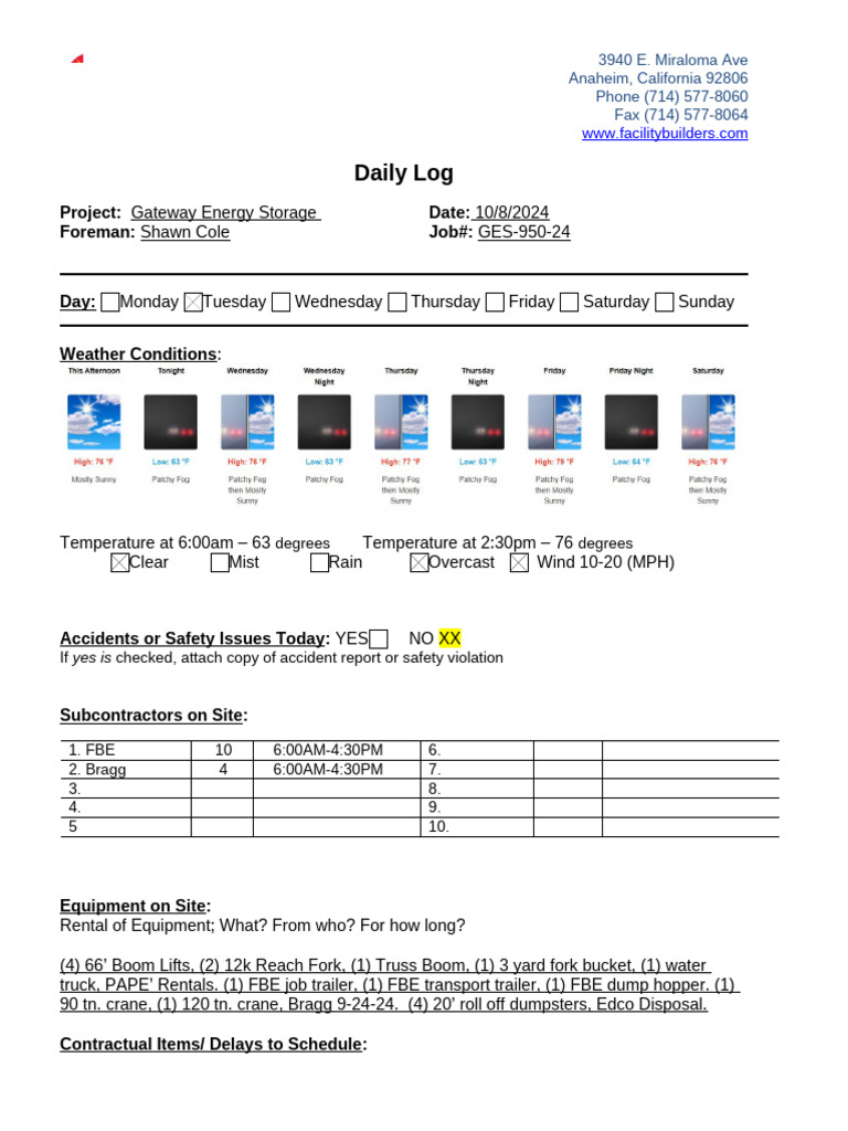 10-8-24 #Gatway-24 Daily Log | PDF