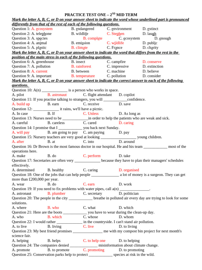 Midterm Practice Test: Vocabulary & Grammar | PDF | Pollution | Waste