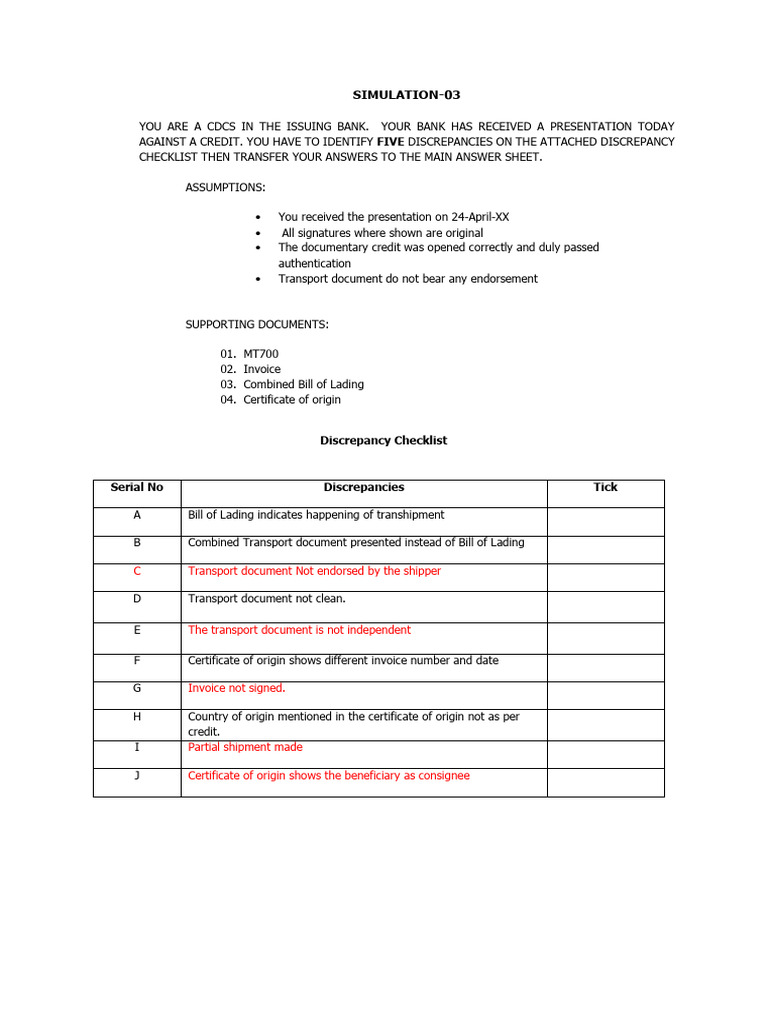 Credit Discrepancy Checklist Guide | PDF | Cargo | Freight Transport