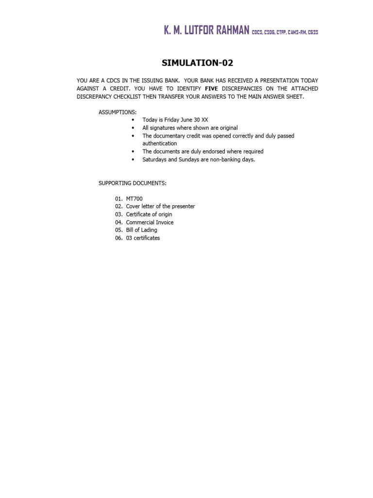 Discrepancy Checklist for Credit Presentation | PDF | Cargo | Bill Of ...