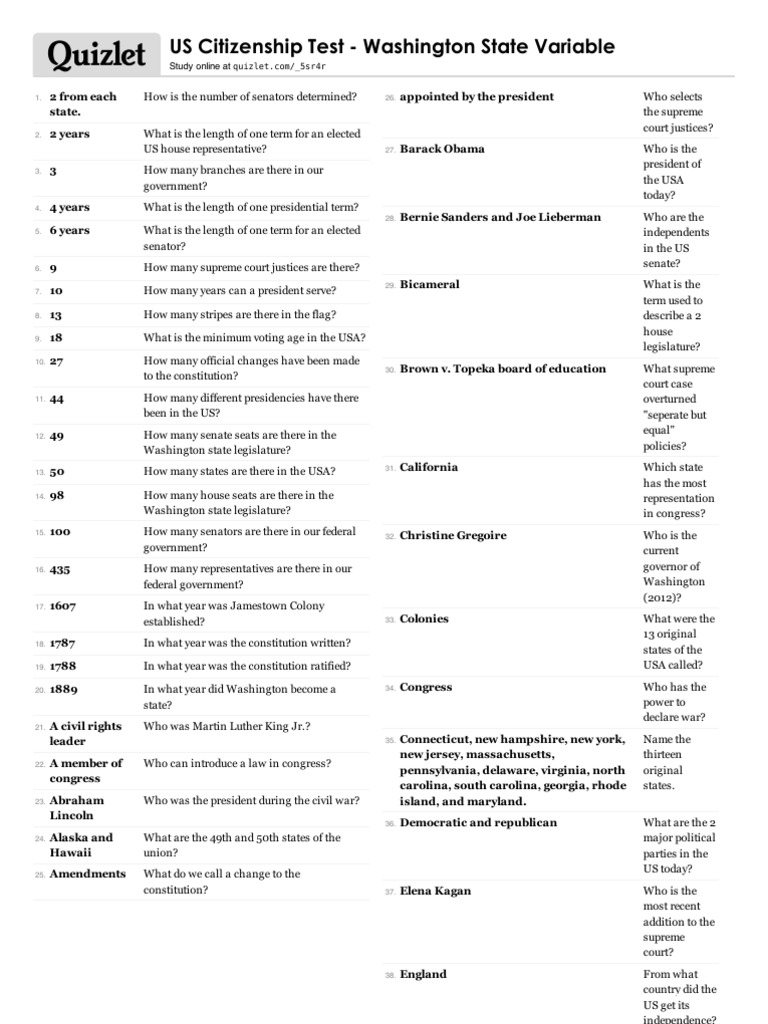 Printable Citizenship Test Pdf Customize and Print